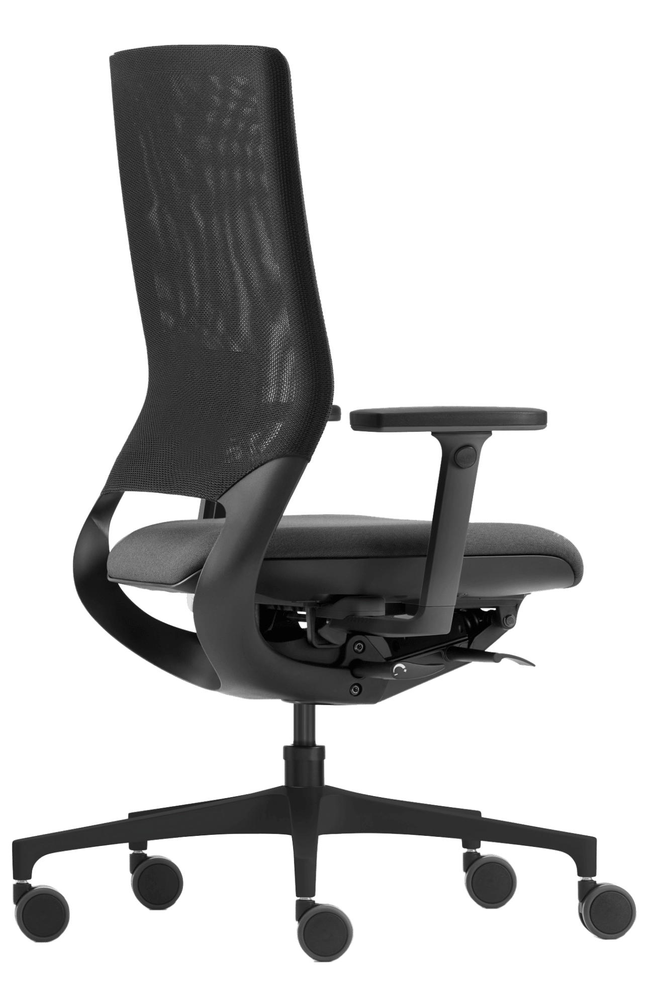 schwarzer ergonomischer Klöber Mera84 Drehstuhl seitlich fotografiert